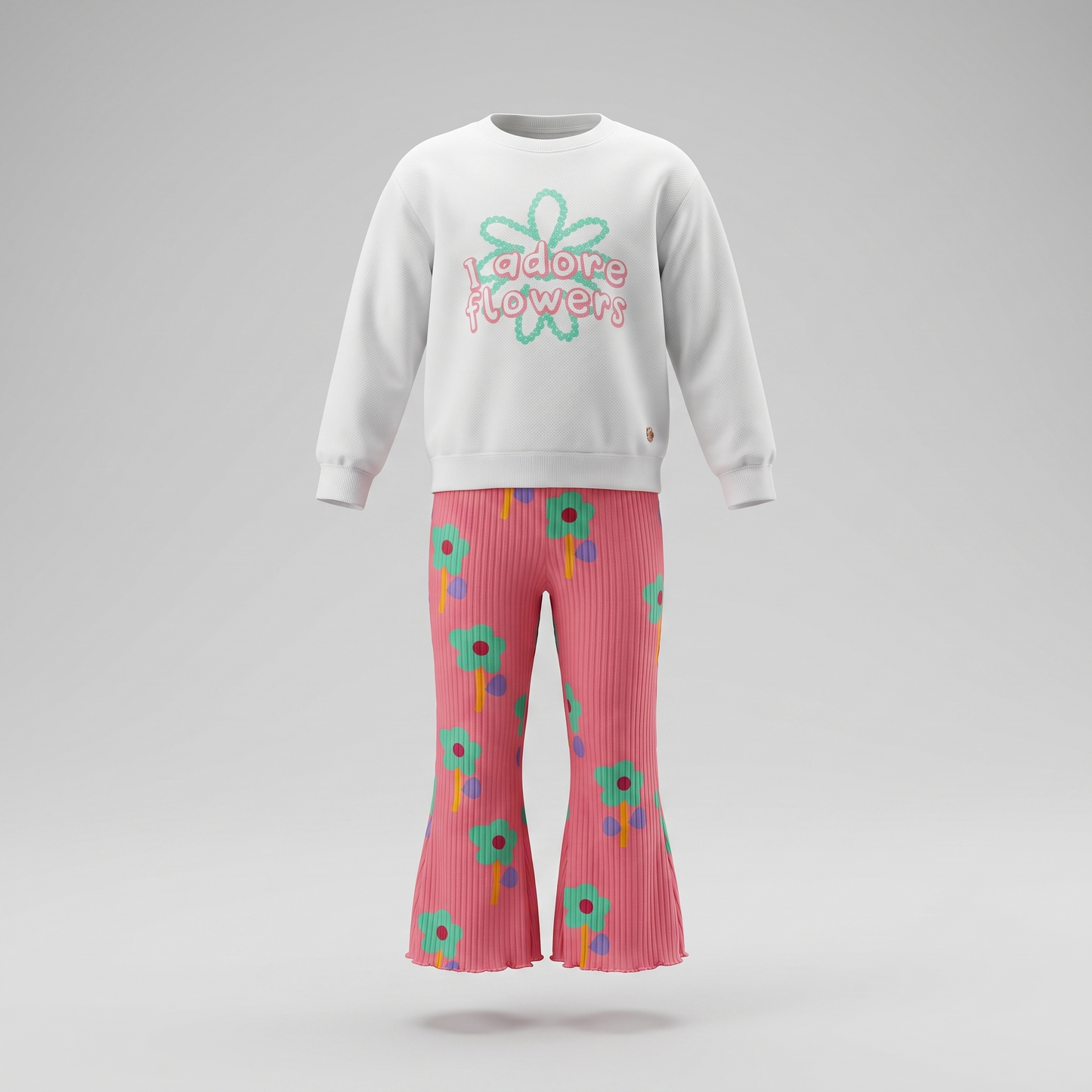 Conjunto niña con flores 2 años / Blanco