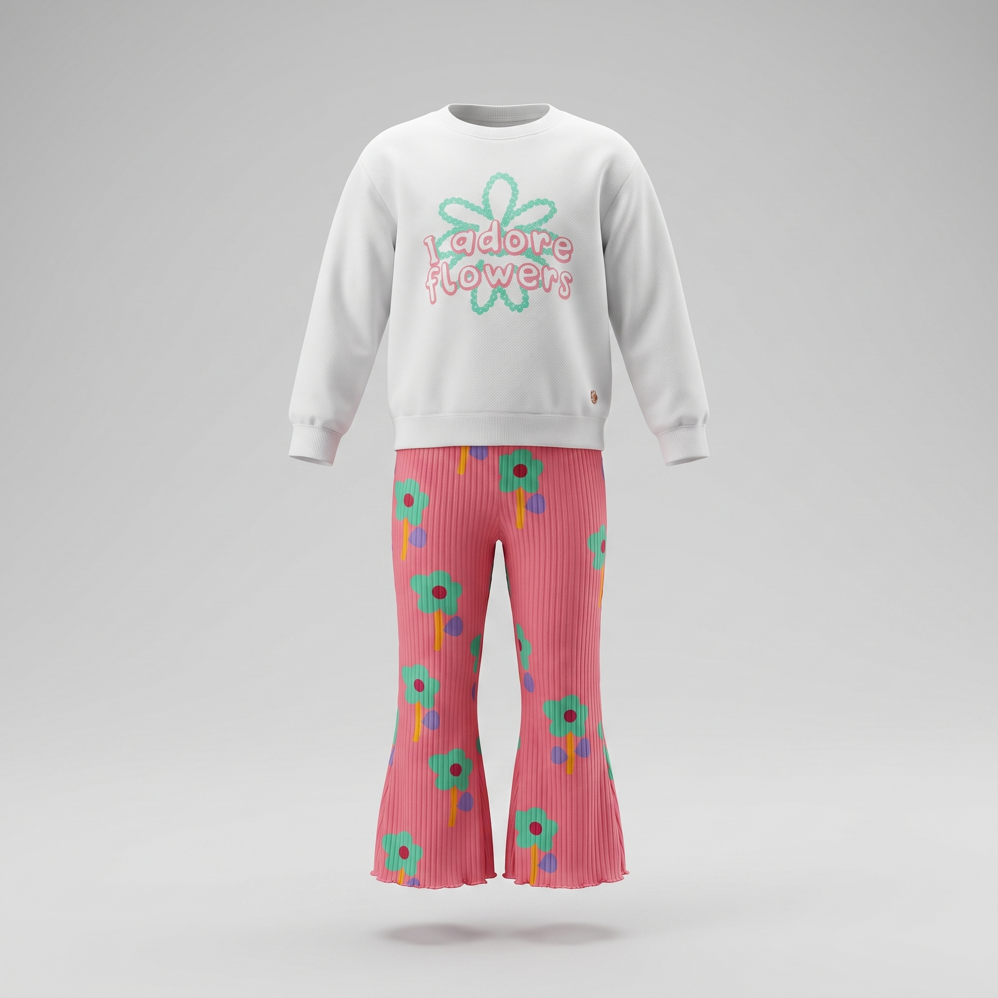 Conjunto niña con flores 2 años / Blanco