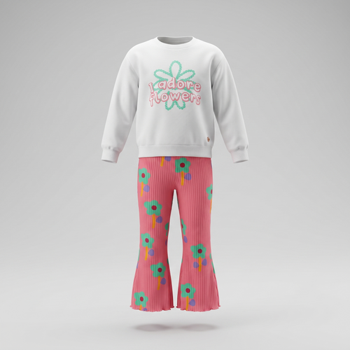 Conjunto niña con flores 2 años / Blanco