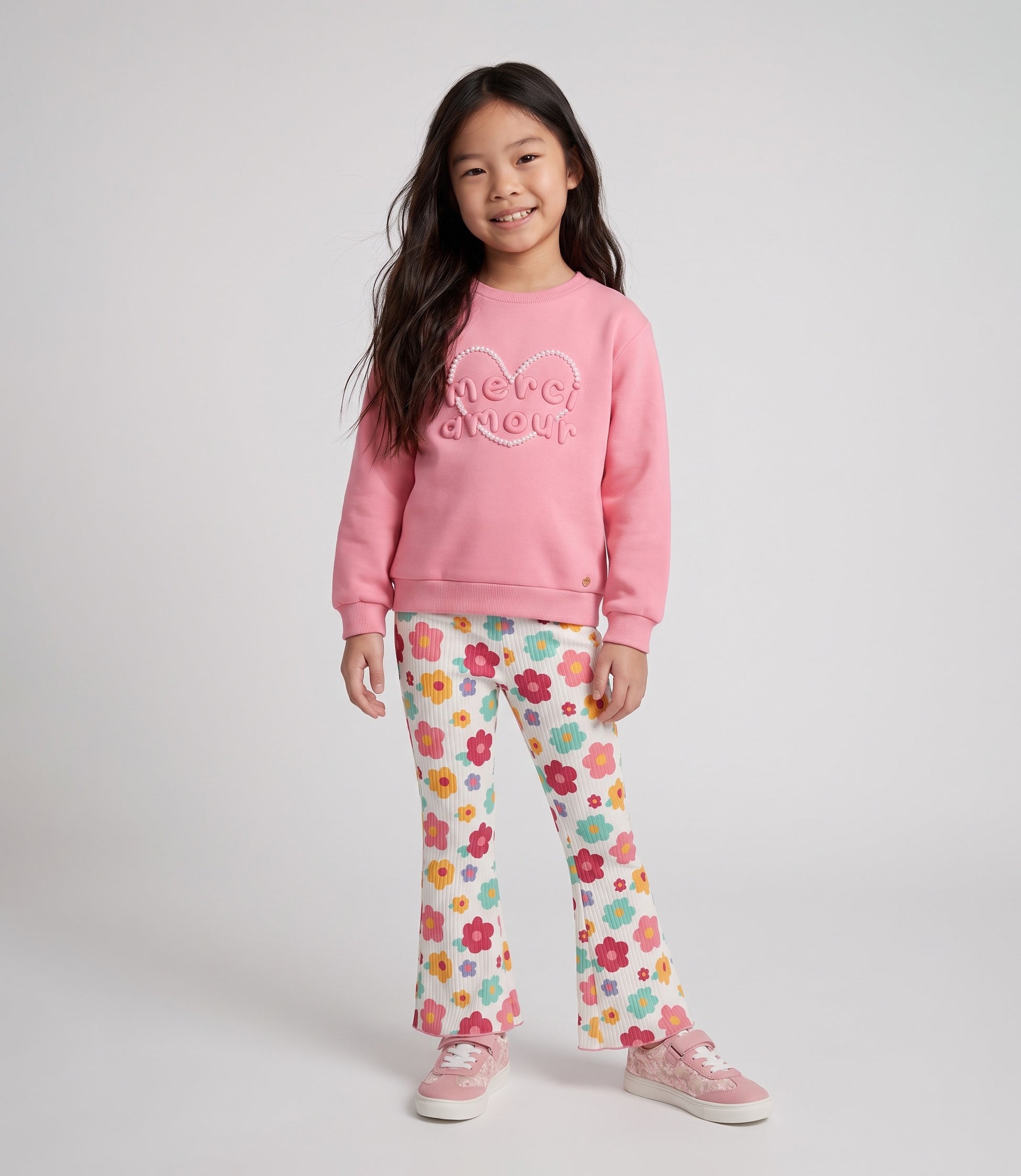 Conjunto niña con flores 2 años / Coral