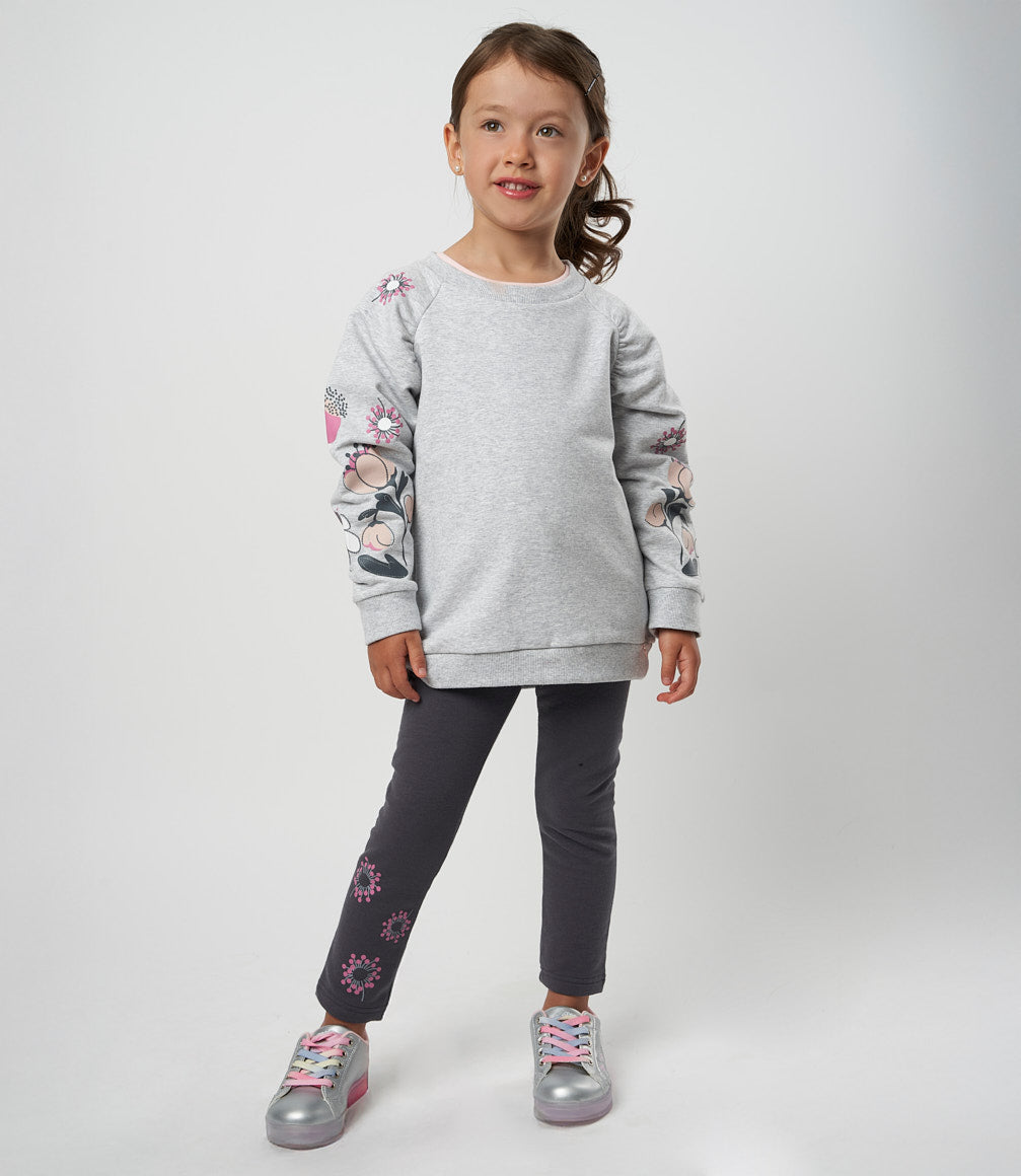 Conjunto niña con flores 2 años / Gris