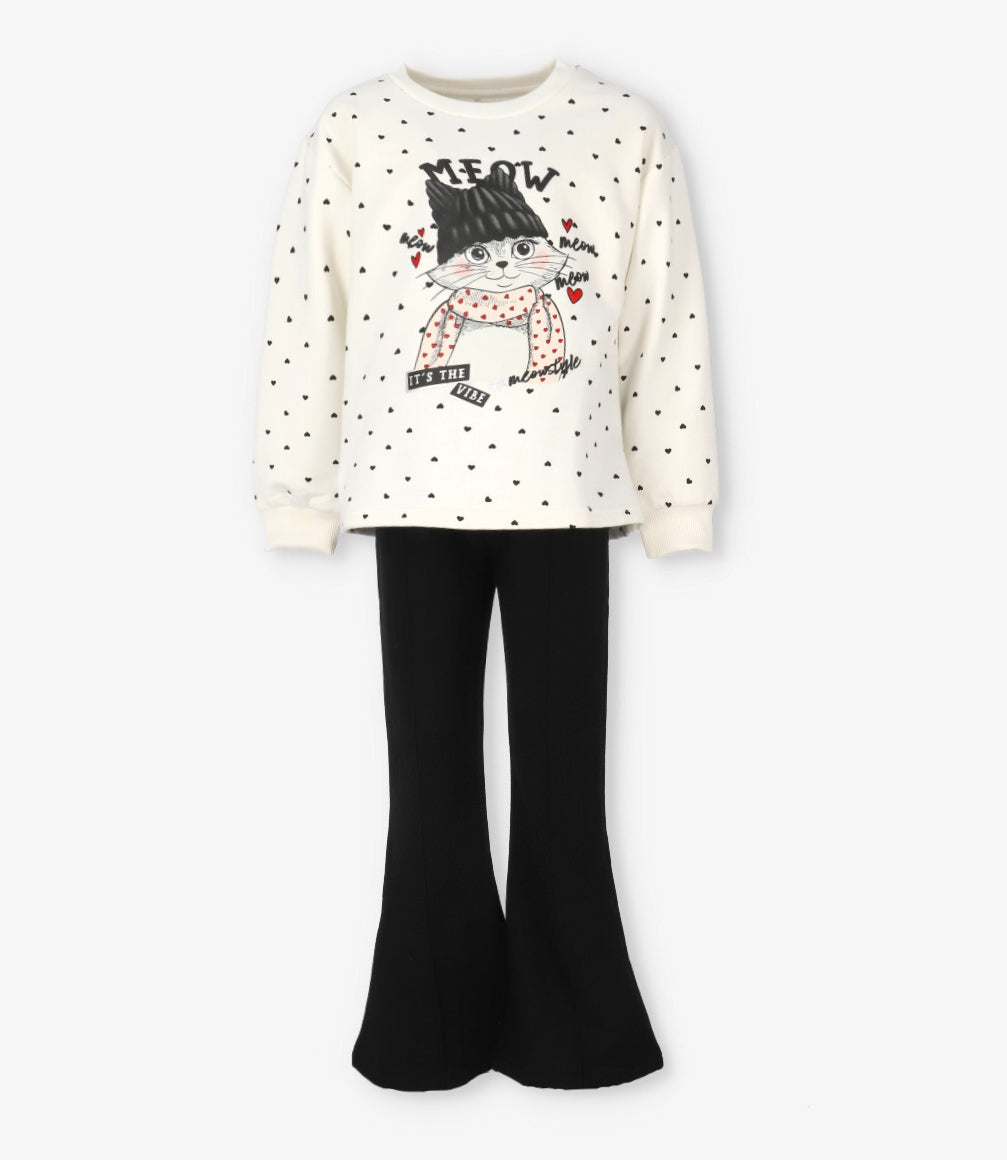 Conjunto niña con gato 2 años / Crudo