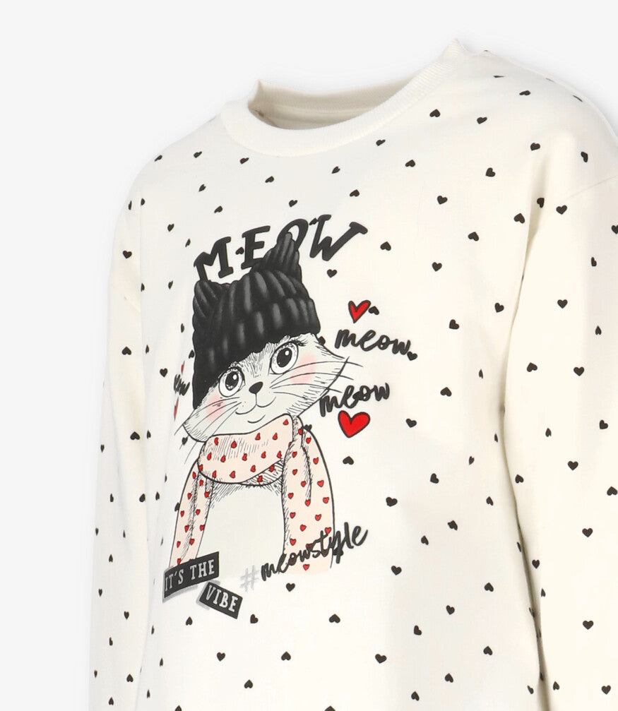 Conjunto niña con gato 2 años / Crudo