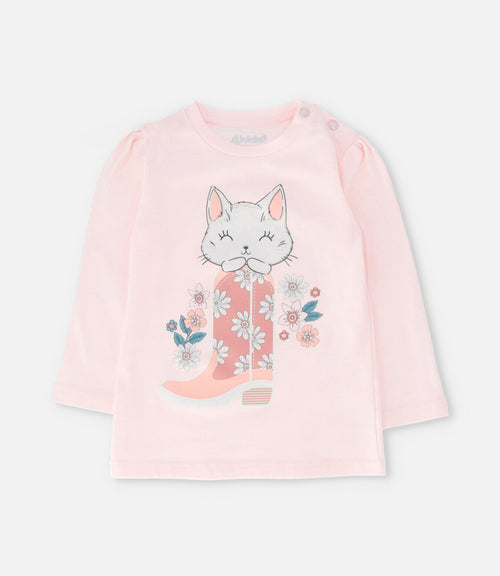 Polera bebé niña con gatito 6 meses / Rosado