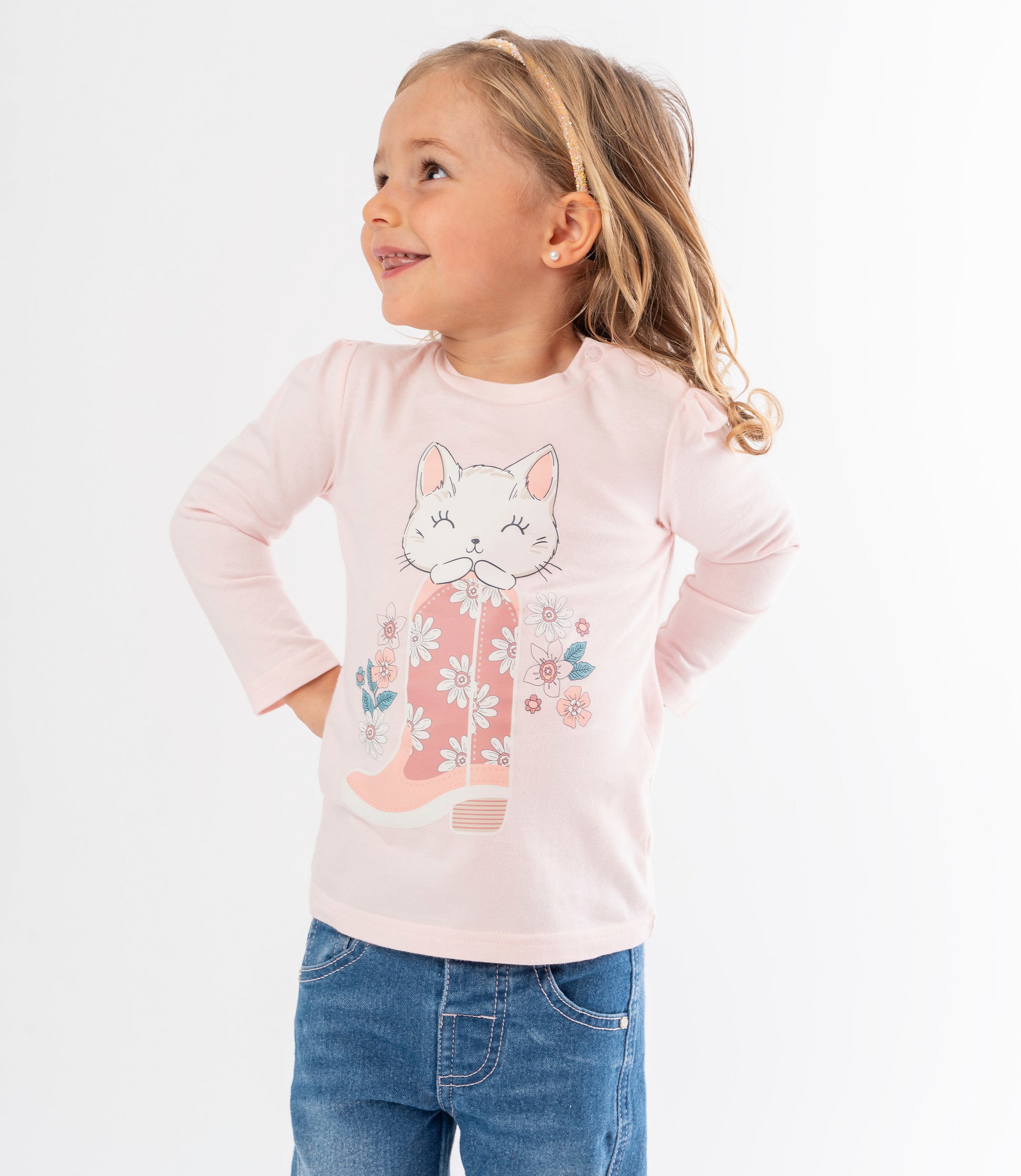 Polera bebé niña con gatito 6 meses / Rosado