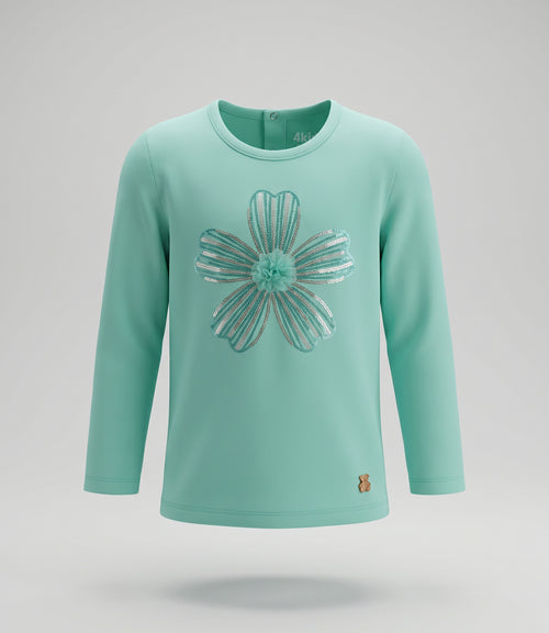 Polera bebé niña con flor 6 meses / Menta