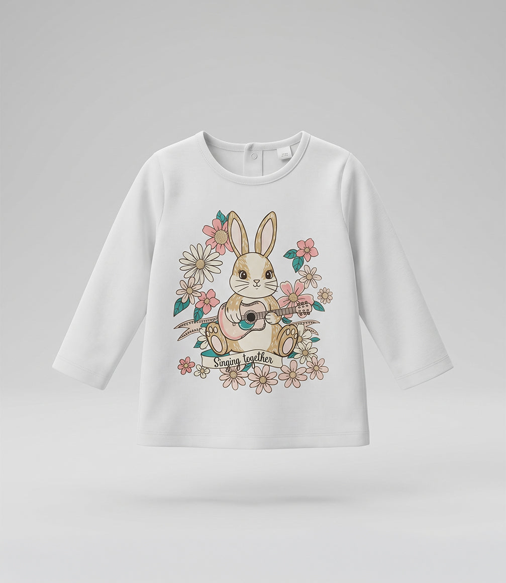 Polera bebé niña con conejo 6 meses / Blanco