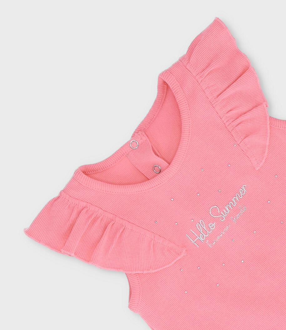 Polera bebé niña con vuelos 6 meses / Fucsia