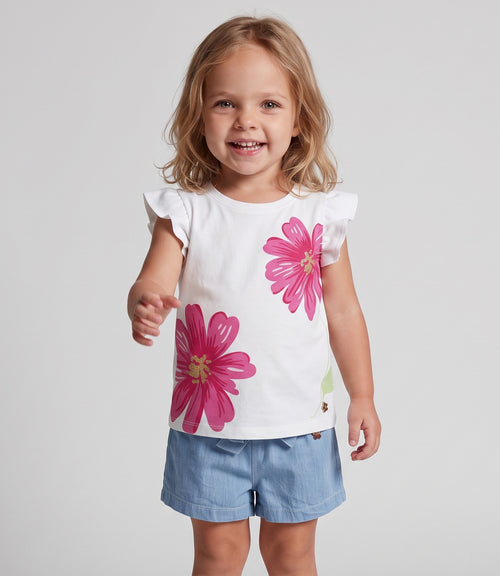 Polera bebé niña flores 6 meses / Crudo