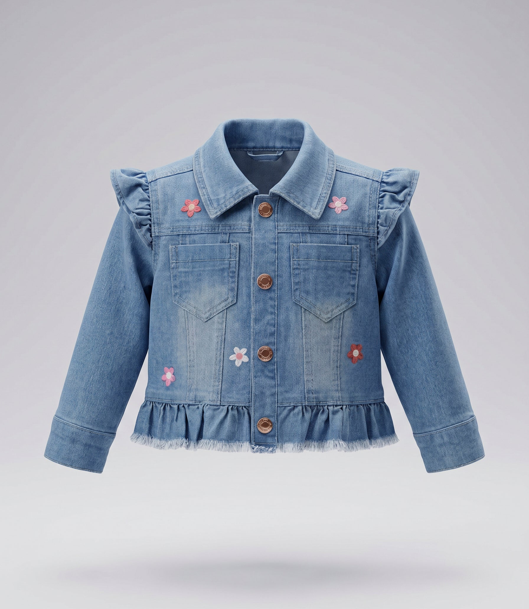 Chaqueta bebé niña de denim con vuelos 6 meses / Celeste