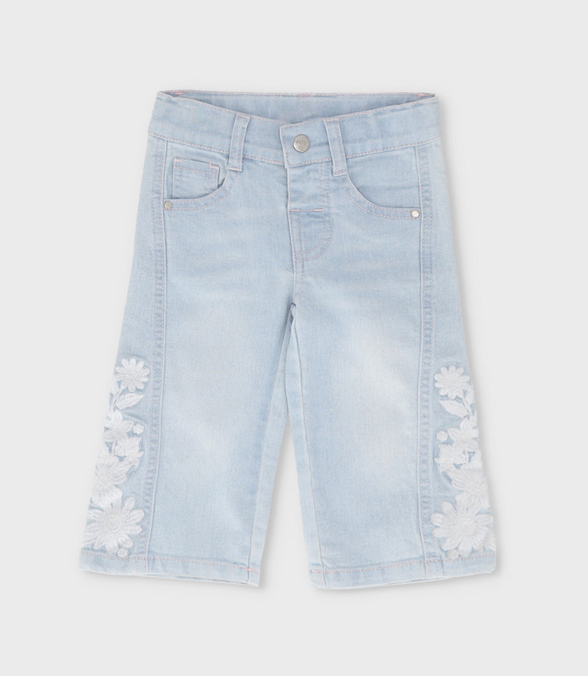 Jeans bebé niña con flores 6 meses / Celeste