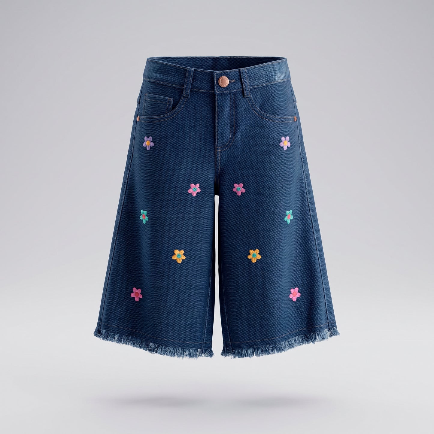 Jeans bebé niña con flores bordadas 6 meses / Azul Marino
