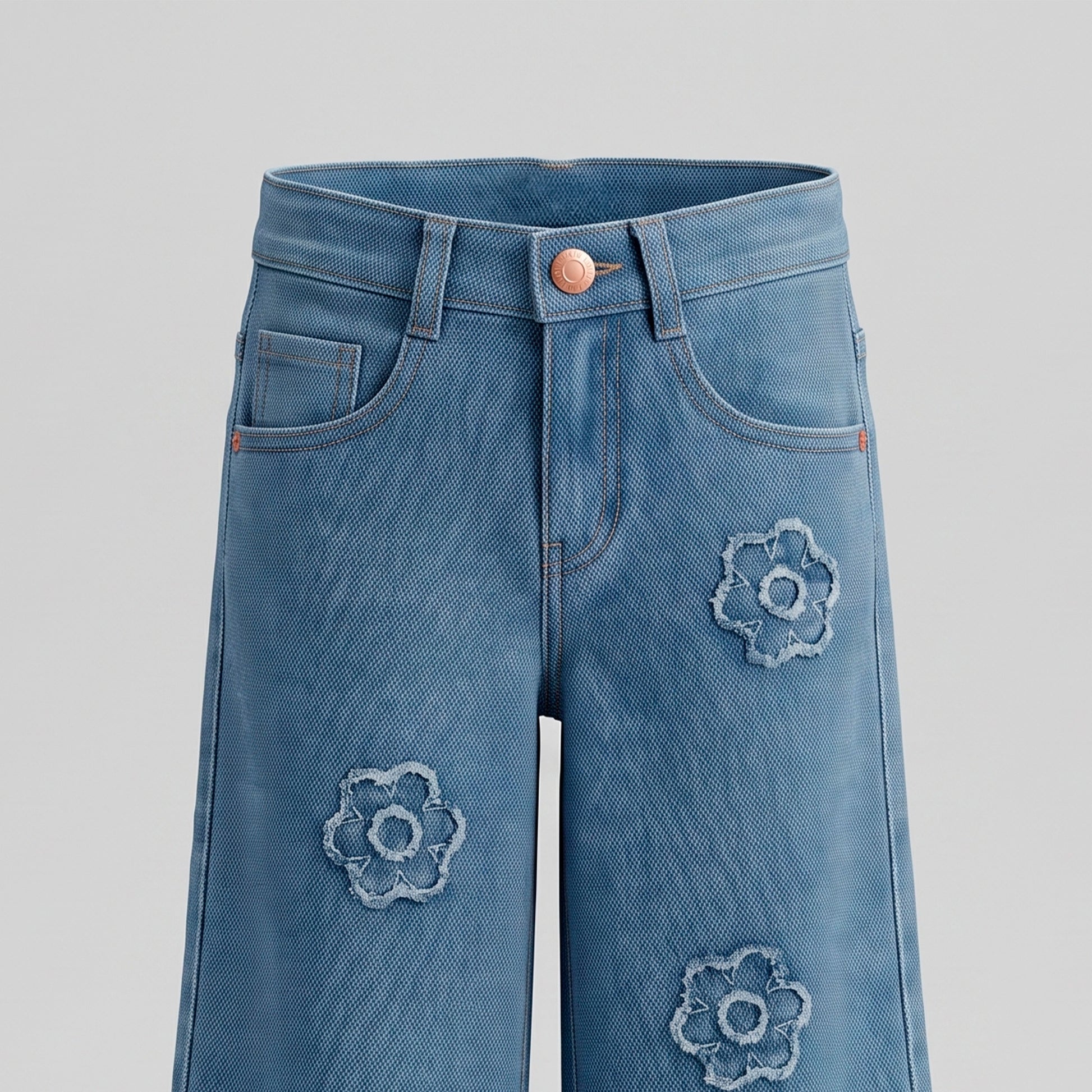 Jeans bebé niña con flores 6 meses / Celeste