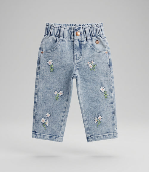 Jeans bebé niña con flores 6 meses / Celeste