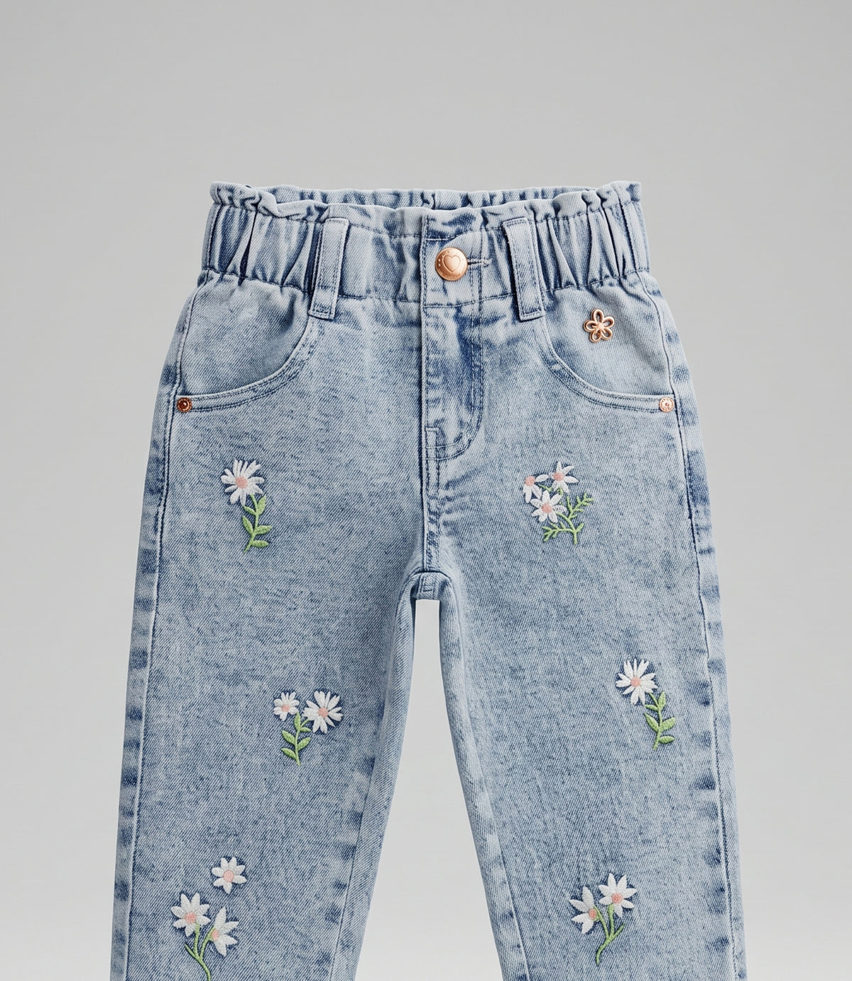 Jeans bebé niña con flores 6 meses / Celeste