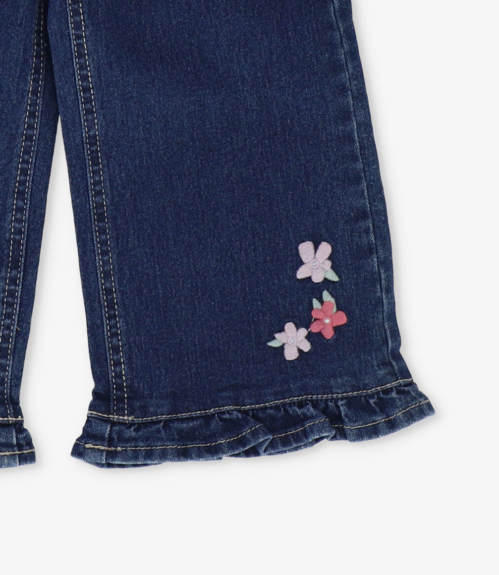 Jeans bebé niña con flores 6 meses / Azul Marino