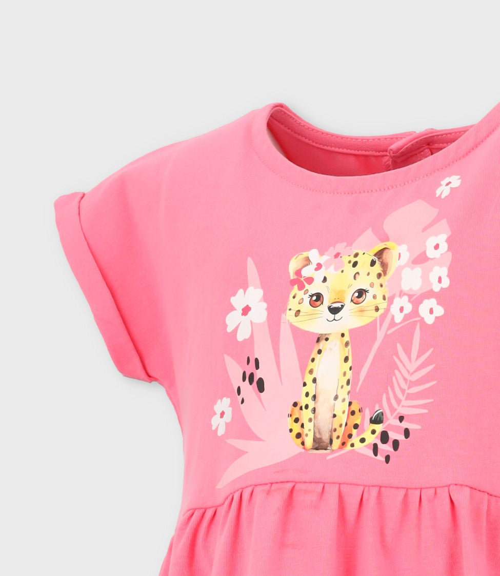 Vestido bebé niña con leopardo 6 meses / Fucsia