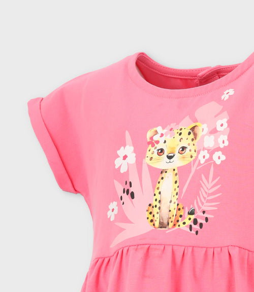 Vestido bebé niña con leopardo 6 meses / Fucsia