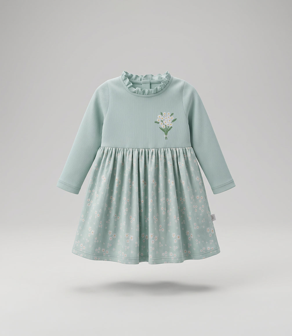 Vestido bebé niña con flores 6 meses / Menta