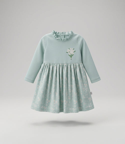 Vestido bebé niña con flores 6 meses / Menta