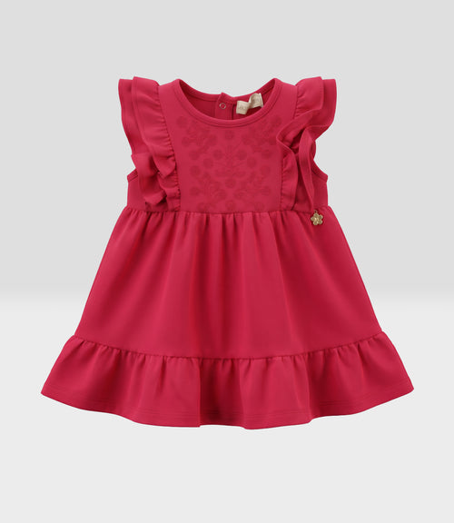 Vestido bebé niña con vuelos 6 meses / Fucsia