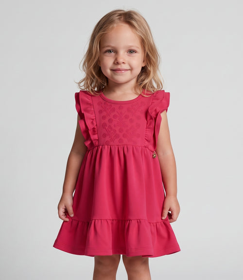 Vestido bebé niña con vuelos 6 meses / Fucsia