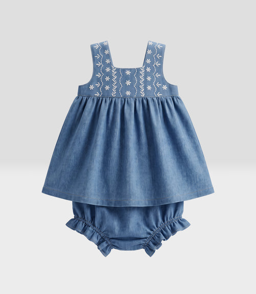 Vestido bebé niña denim 6 meses / Celeste