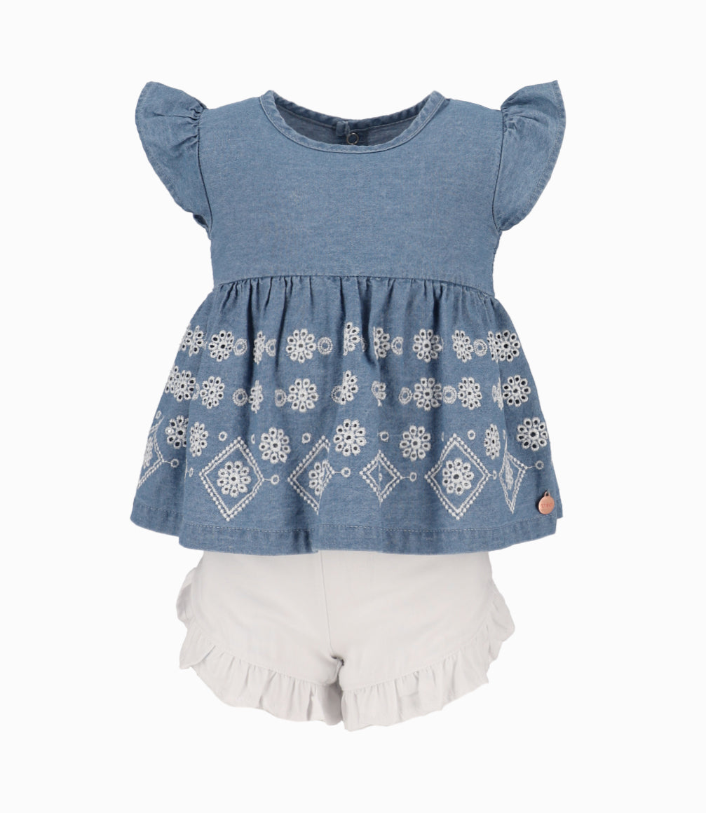 Conjunto Bebé Niña Con Vuelos Denim