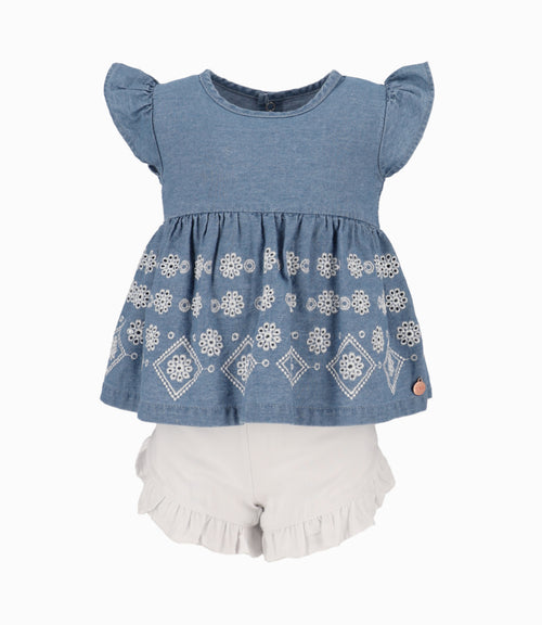 Conjunto Bebé Niña Con Vuelos Denim