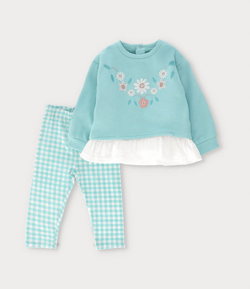 Conjunto bebé niña con flores 6 meses / Menta