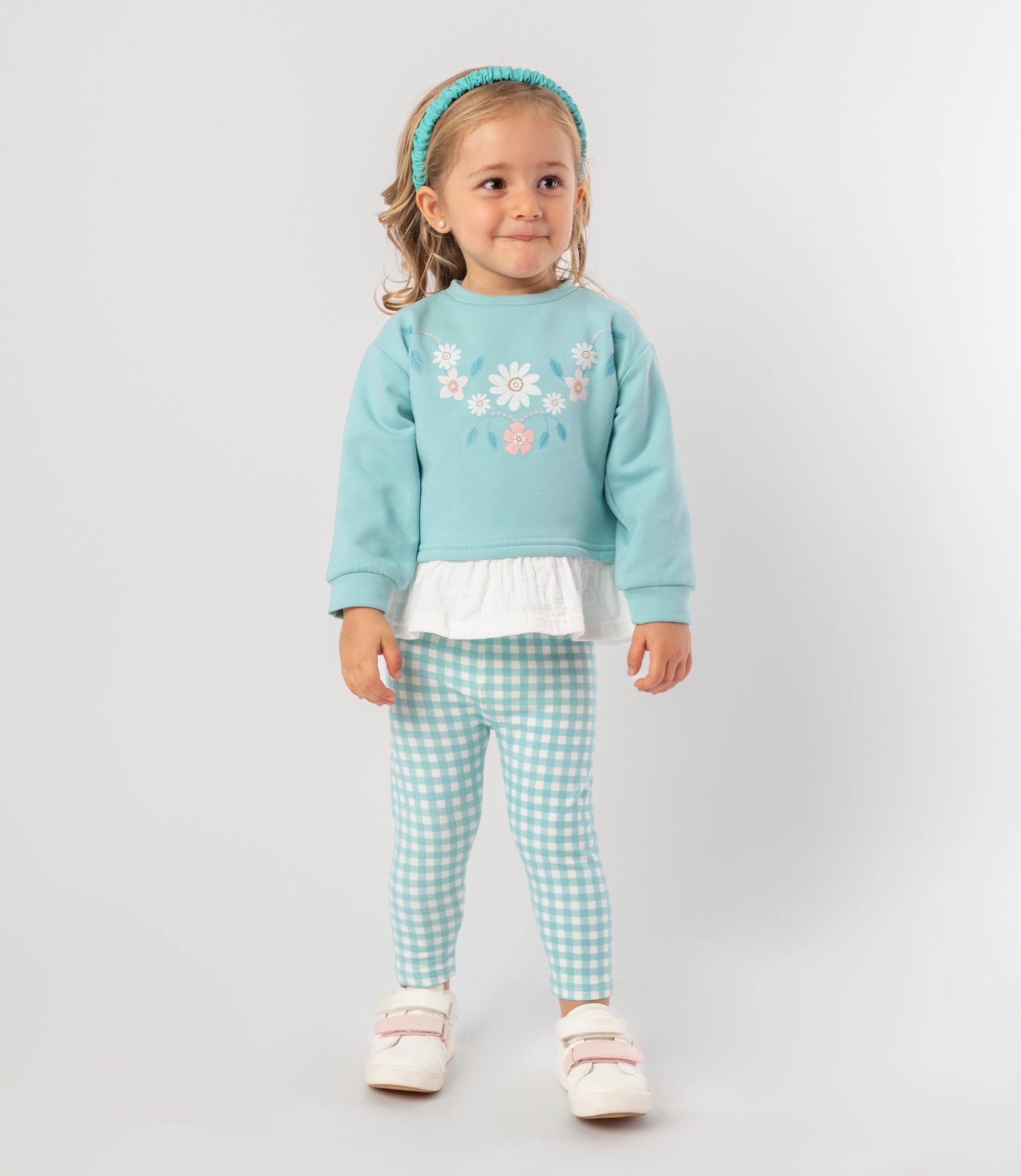 Conjunto bebé niña con flores 6 meses / Menta
