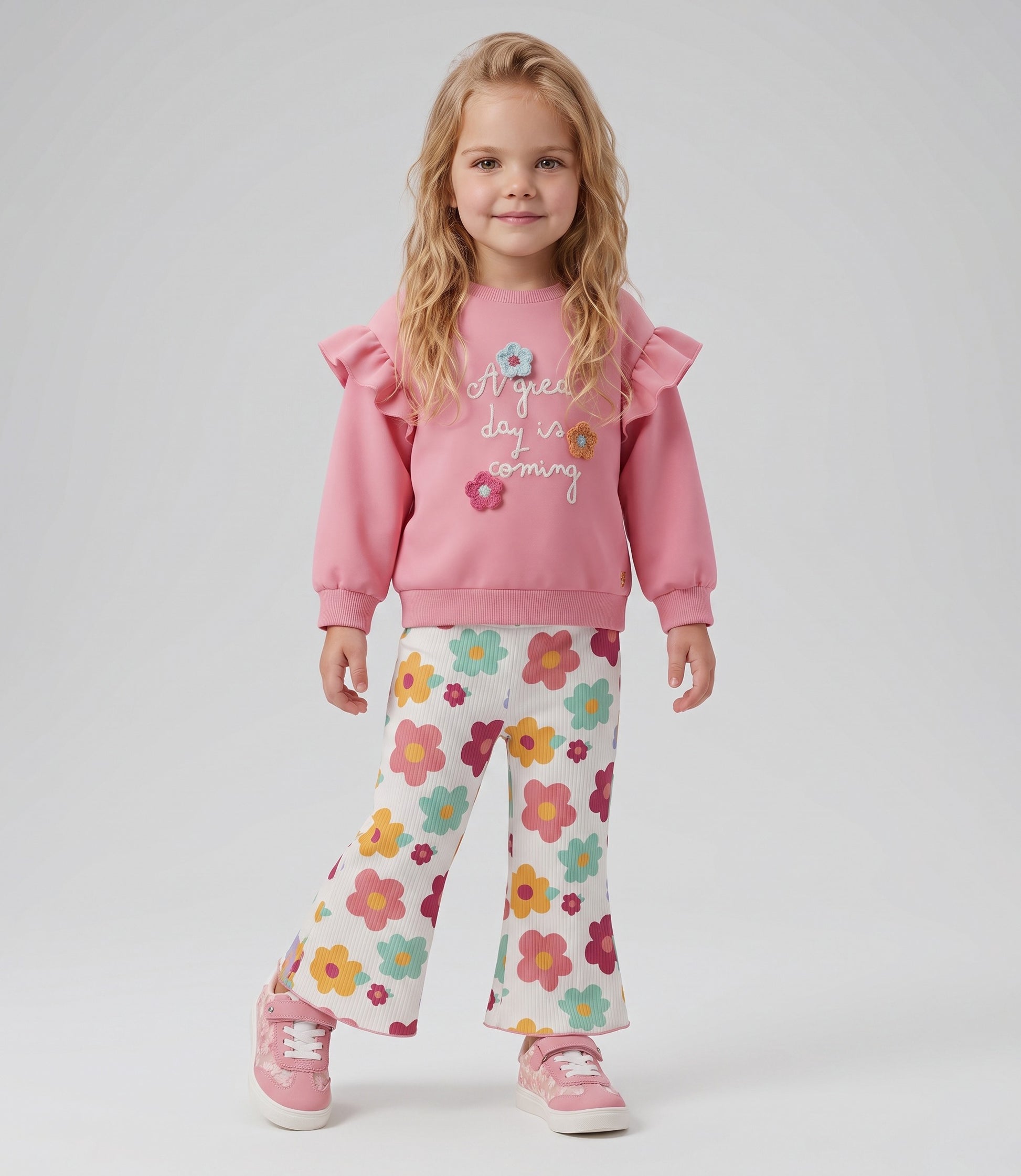 Conjunto bebé niña floreado con vuelos 6 meses / Coral