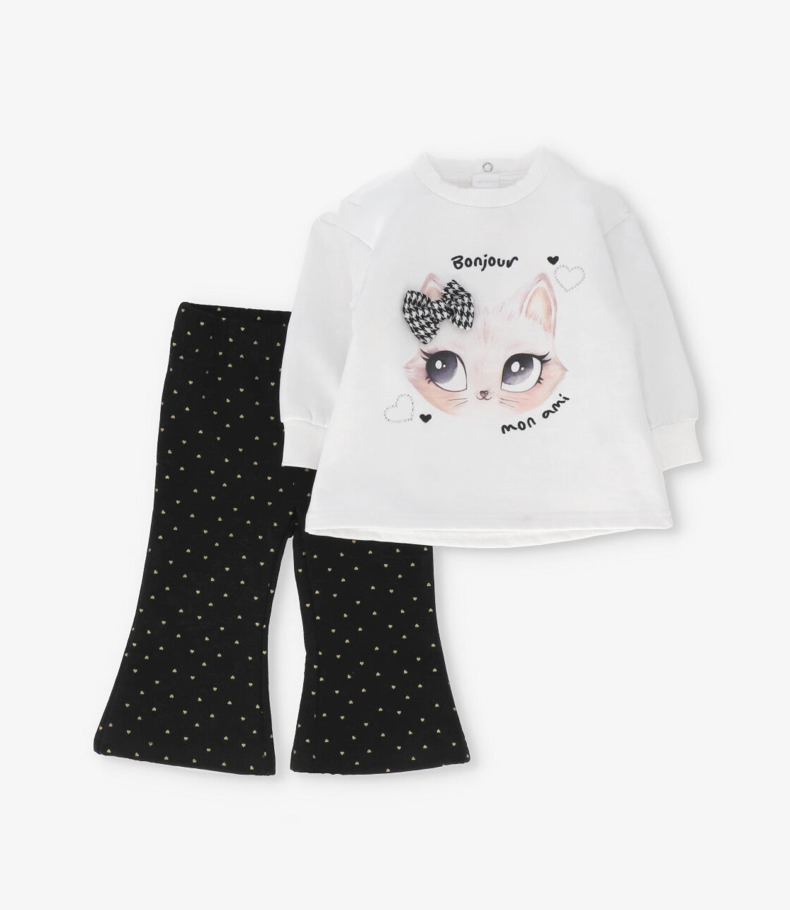 Conjunto bebé niña con gatito 6 meses / Crudo