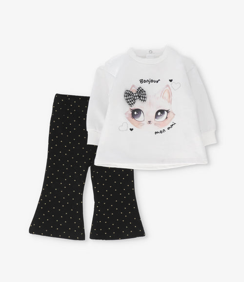 Conjunto bebé niña con gatito 6 meses / Crudo