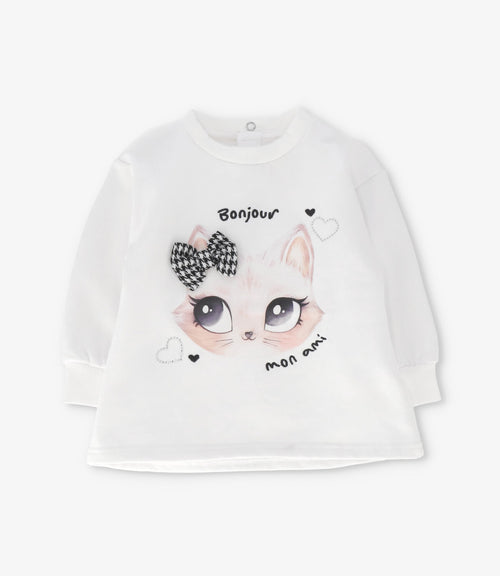 Conjunto bebé niña con gatito 6 meses / Crudo