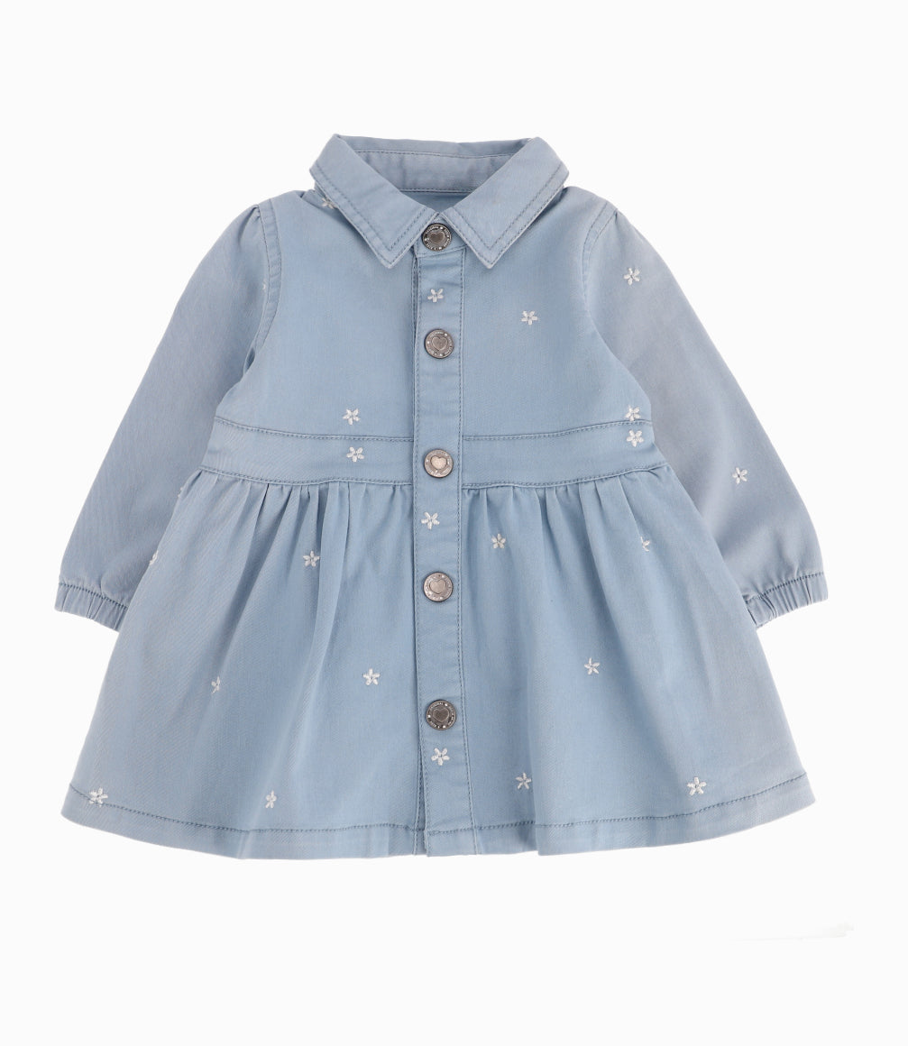Vestido Recién Nacida Flores Bordadas Denim Celeste 0 meses / Denim Celeste
