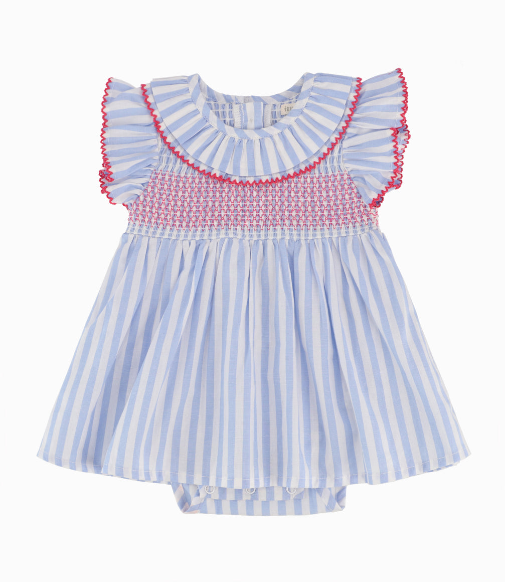 Vestido Recién Nacida Con Vuelos Celeste 0 meses / Celeste