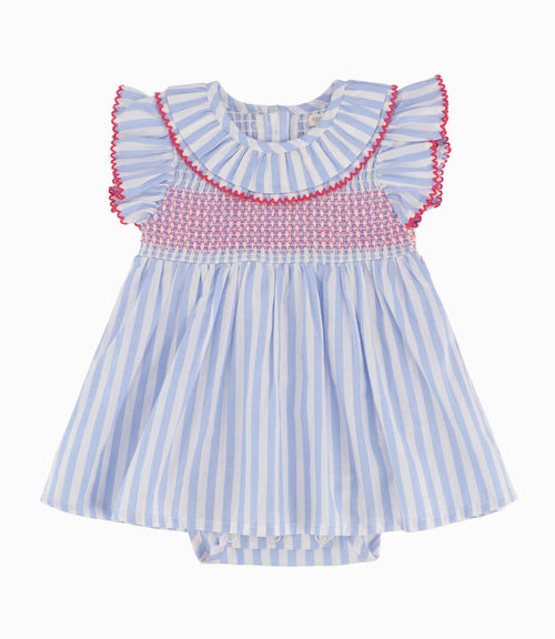 Vestido Recién Nacida Con Vuelos Celeste 0 meses / Celeste