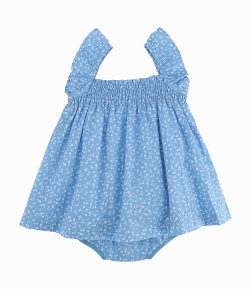 Vestido Recién Nacida Flores Bordadas Azul 0 meses / Azul