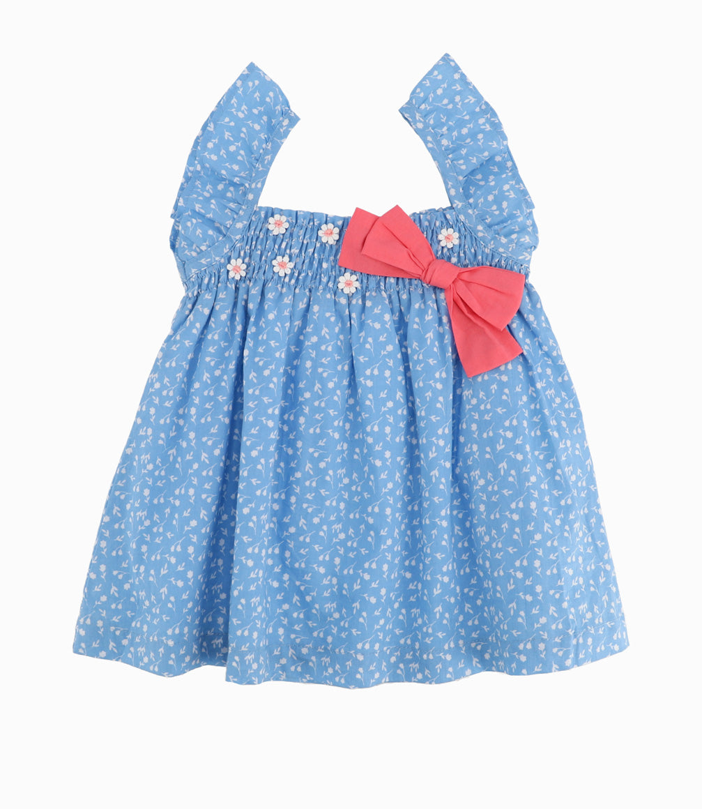 Vestido Recién Nacida Flores Bordadas Azul 0 meses / Azul