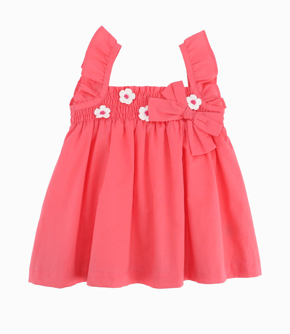 Vestido Recién Nacida Flores Bordadas Coral 0 meses / Coral