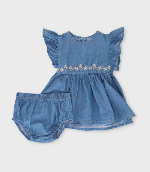 Vestido recién nacida denim 0 meses / Celeste