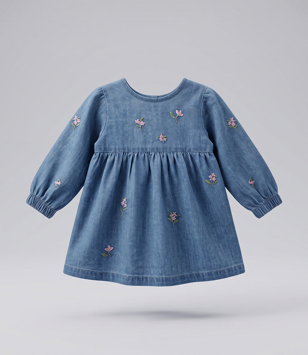 Vestido recién nacida con flores 0 meses / Celeste