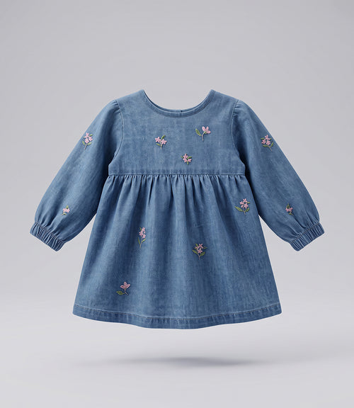Vestido recién nacida con flores 0 meses / Celeste