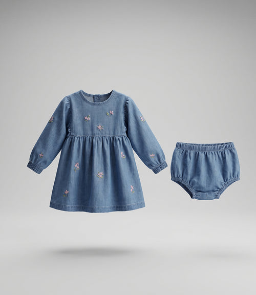Vestido recién nacida con flores 0 meses / Celeste