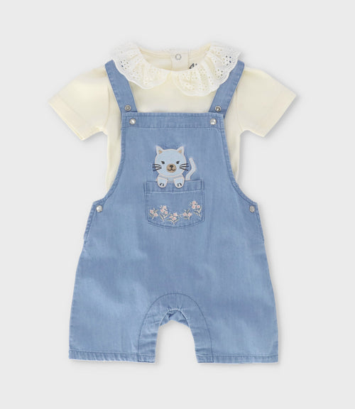 Jardinera recién nacida con gatito 0 meses / Celeste