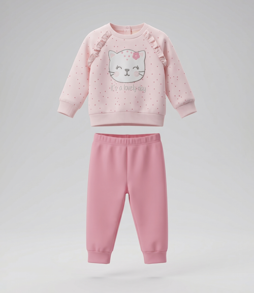 Buzo recién nacida con gato 0 meses / Rosado