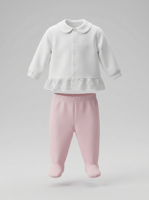 Conjunto recién nacida con gato y conejos 0 meses / Rosado
