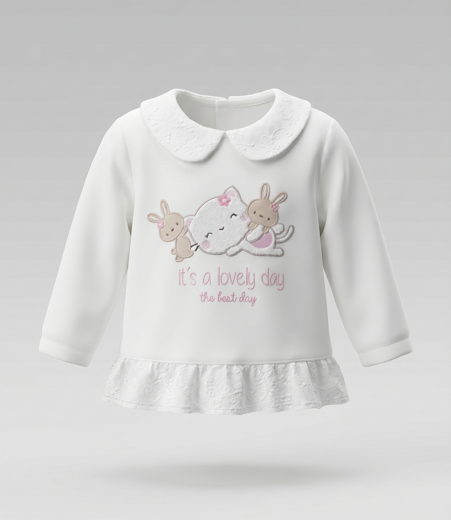 Conjunto recién nacida con gato y conejos 0 meses / Rosado