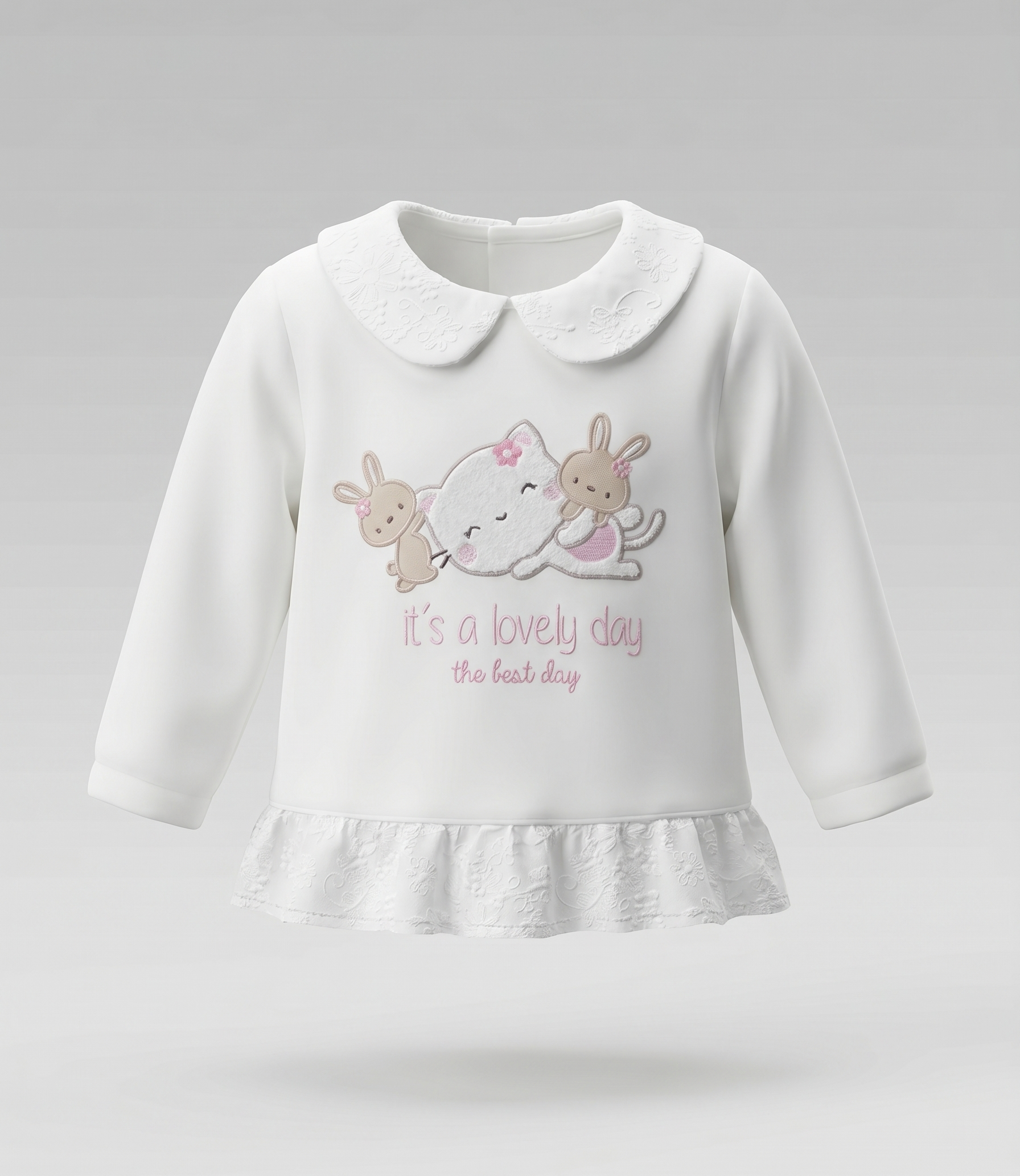Conjunto recién nacida con gato y conejos 0 meses / Rosado